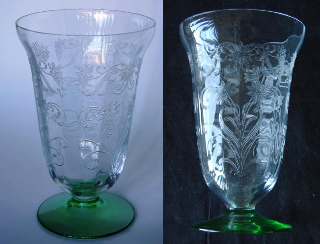 Unknown Footed Iced Tea Tumbler w/ Unknown Floral Etch