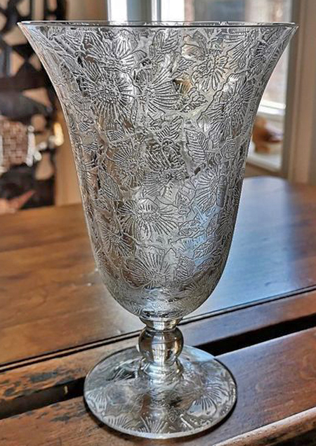 Imperial #3400 Candlewick Footed Tumbler w/ Rose of Sharon Etchea Roses