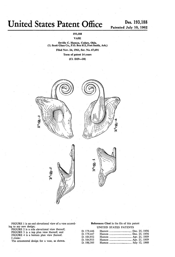 Hamon Vase Design Patent D193188-1