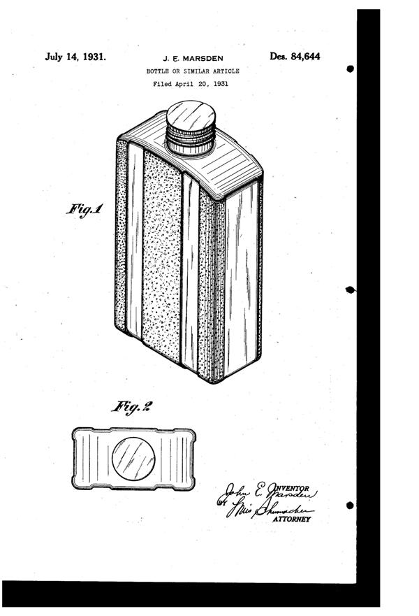 Marsden Works Bottle Design Patent D 84644-1