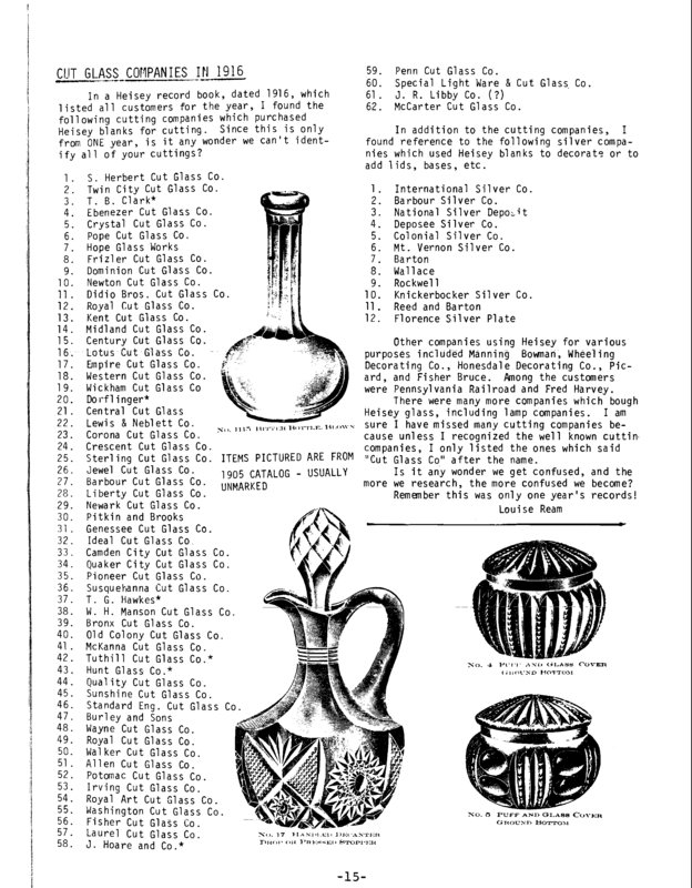 Companies Decorating Heisey Glass in 1916