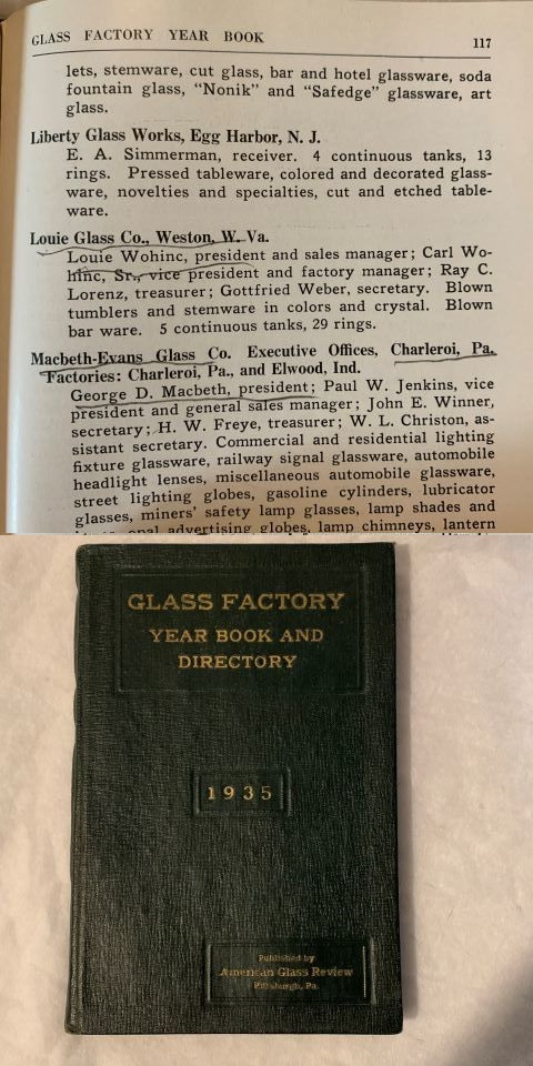 Liberty Works 1935 Glass Factory Year Book Information
