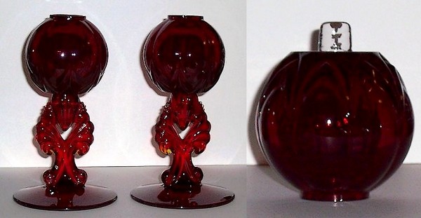 New Martinsville #4554 Janice Candlesticks w/ Peg Vases