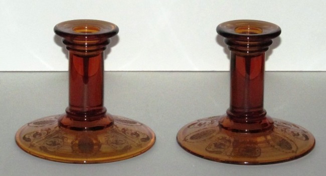 Cambridge Candlesticks w/ # 732 Majestic Etch