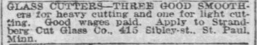 Strandberg 1919 Help Wanted Advertisement