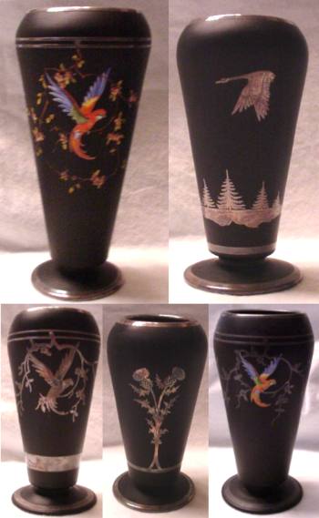 Rockwell Decorations on Tiffin Dahlia Vases