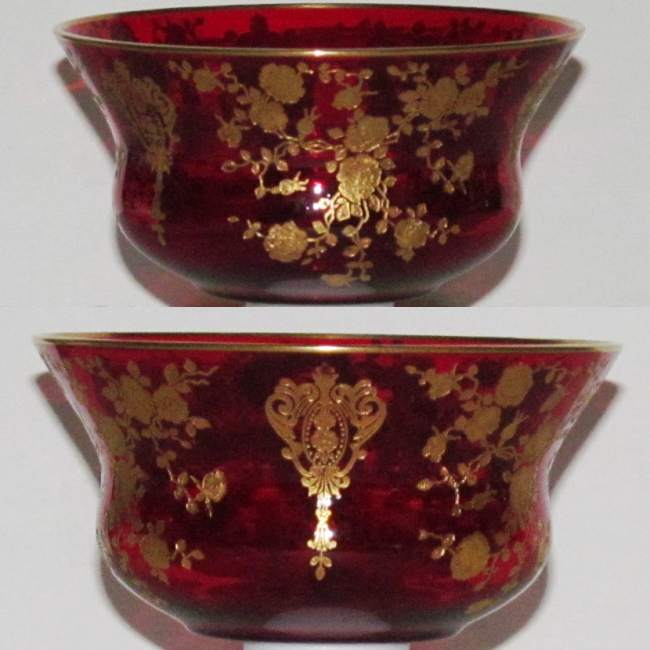 Cambridge #3500 Gold Encrusted Rose Point Finger Bowl