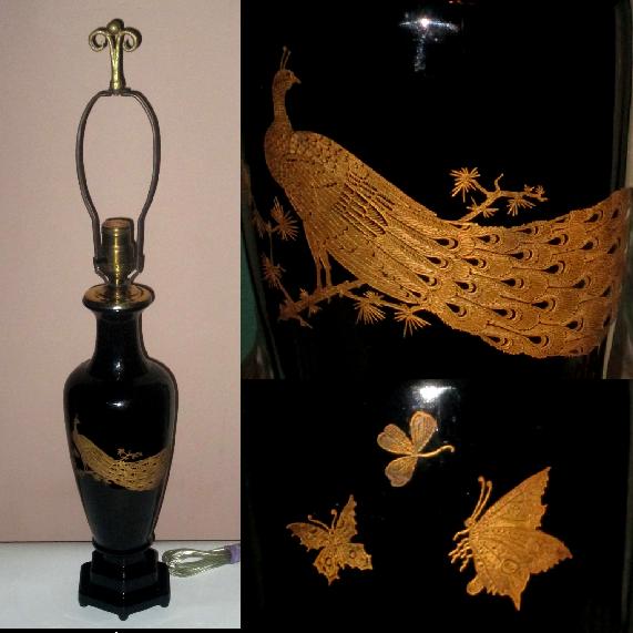 Cambridge # 184-1/2 Lamp Vase w/ Gold-Encrusted Peacock Etch