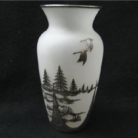 Cambridge #3400 Vase w/ Flying Geese Overlay