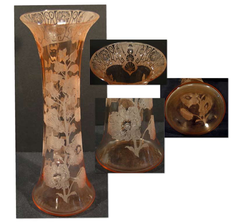 Cambridge #2358 Vase w/ #6017 & #1051 Etches