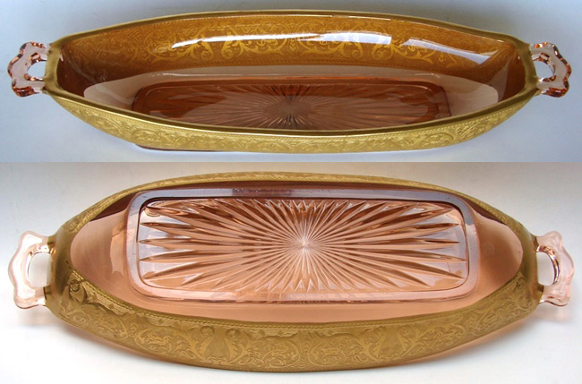 Central Two-Handled Celery Dish w/ Lotus #889 Etch Gold Band