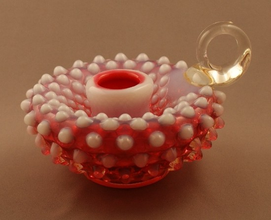 Fenton #3870 Cranberry Opalescent Hobnail Candleholder