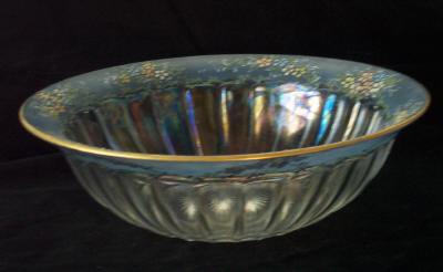Heisey # 393-1/2 Narrow Flute Iridescent Bowl with Decoration