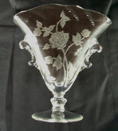Heisey #1519 Waverly Fan Vase with Heisey Rose Etch
