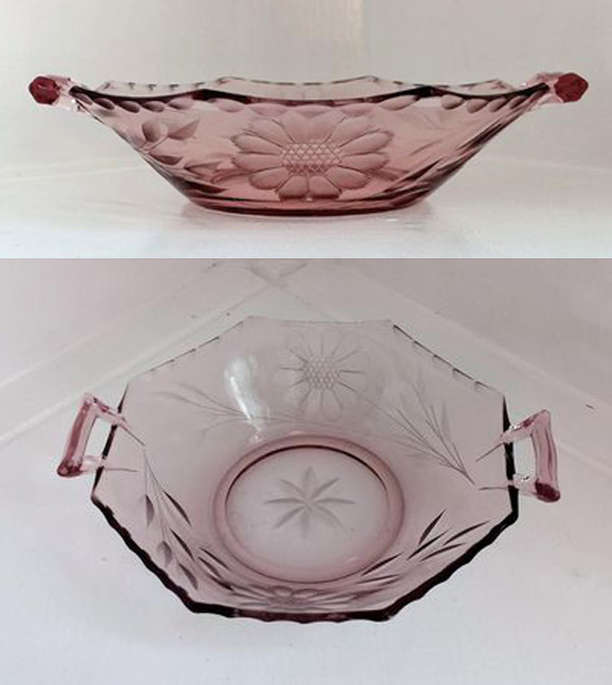 Heisey #1229 Octagon Mint Dish w/ Hughes Cornflower Cutting