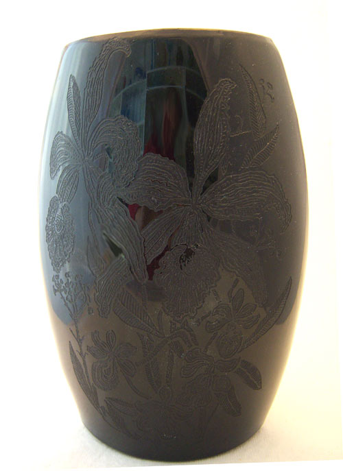 Paden City # 182-8  Elliptical Vase with Baby Orchid Etch