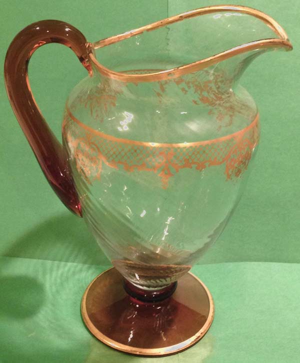 Tiffin #15003 Spiral Optic Footed Jug w/ Gold Decoration