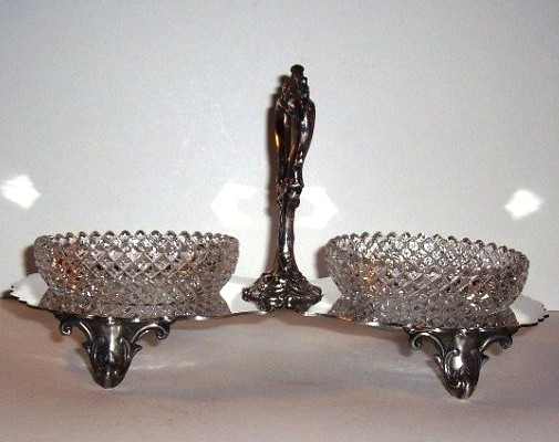 Westmoreland # 555 English Hobnail Nappies On Silver Stand