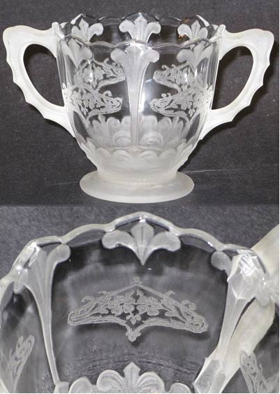 Indiana # 607 Sugar Bowl with Frosted and Etched Decoration