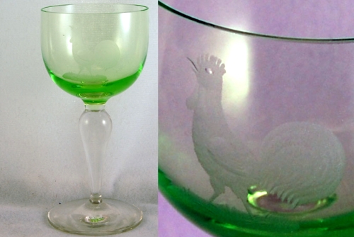 Unknown Bi-Color Cordial w/ Unkown Rooster Etch