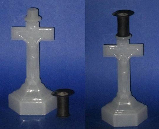 George Duncan & Sons Opaline Crucifix Candlestick w/ Tin Socket
