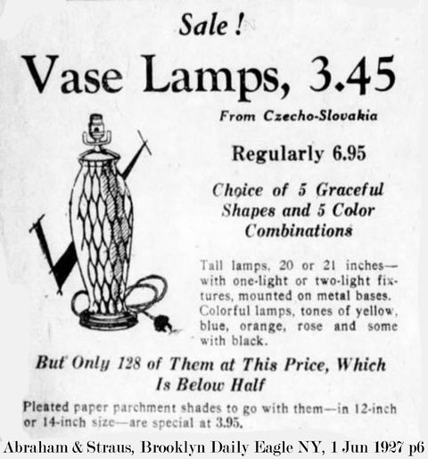 Czechoslovakia Vase Lamps Advertisement