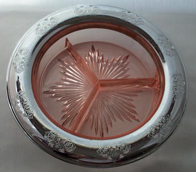 Farberware Trim on Depression Glass Relish
