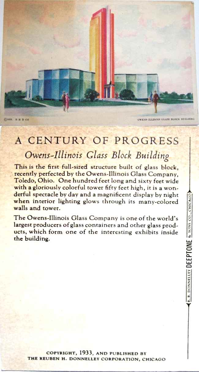 Owens-Illinois Glass Block Building - 1933 World's Fair Souvenir Postcard