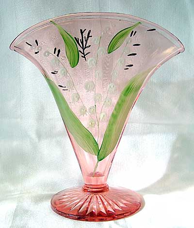 Unknown Pink Fan Vase with Lily of the Valley Decoration