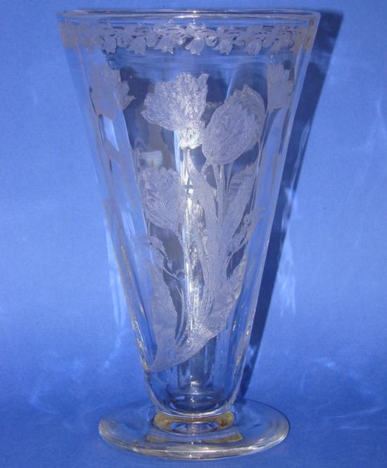 Unknown Footed Vase w/ Lotus Japanese Tulip Etch