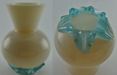 Unknown Custard Vase with Aqua Freeform Foot