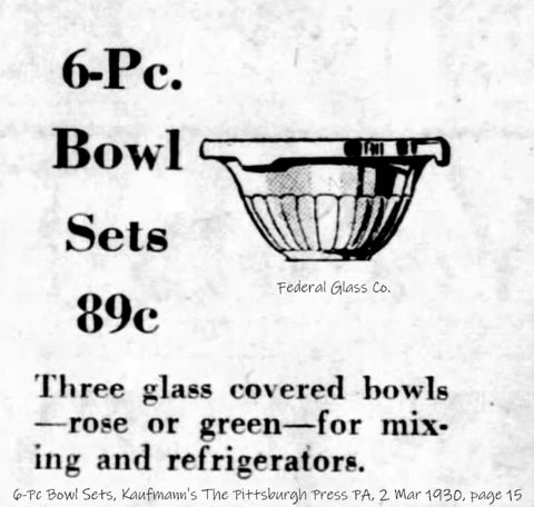 Federal 6-Piece Bowl Set Advertisement
