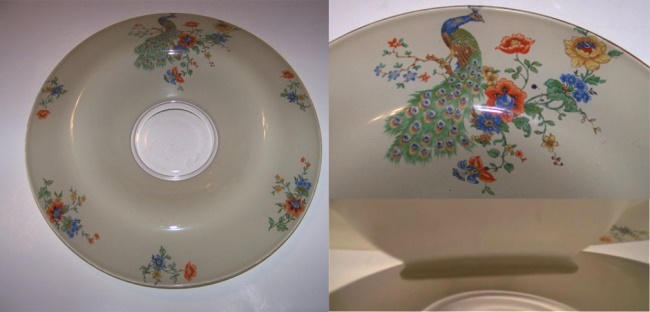 Unknown Rolled Edge Bowl w/ Peacock and Flowers Decal