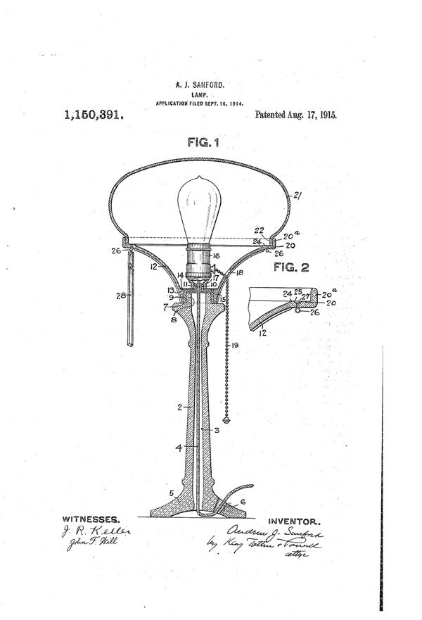 Heisey #  21 Aristocrat Electro-Portable Lamp Patent 1150391-1