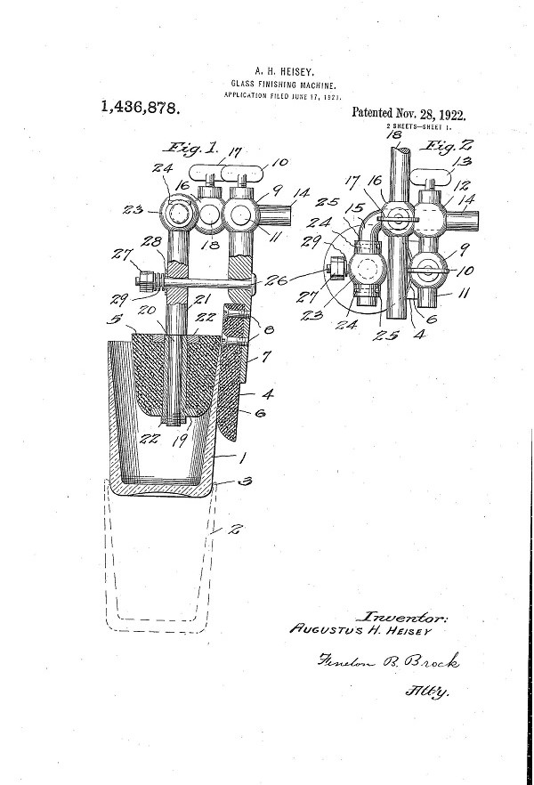 Heisey Glass-Finishing Machine Patent 1436878-1