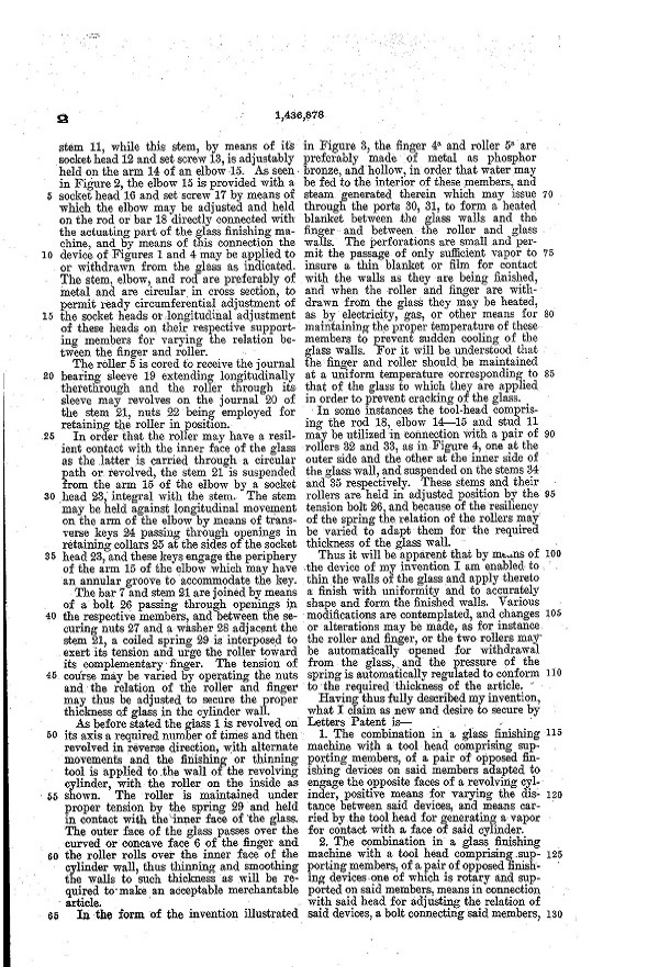 Heisey Glass-Finishing Machine Patent 1436878-4