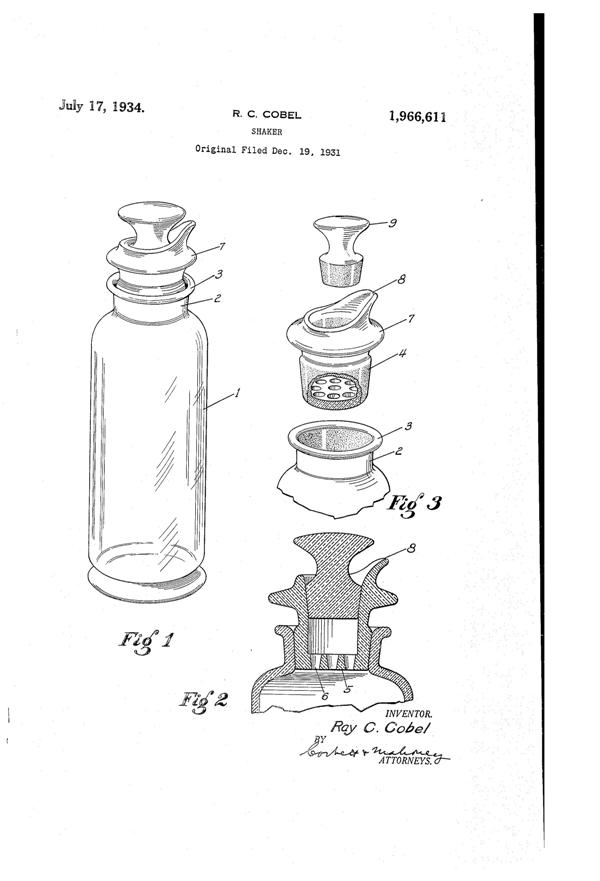 Heisey #4225 Cobel Cocktail Shaker Patent 1966611-1