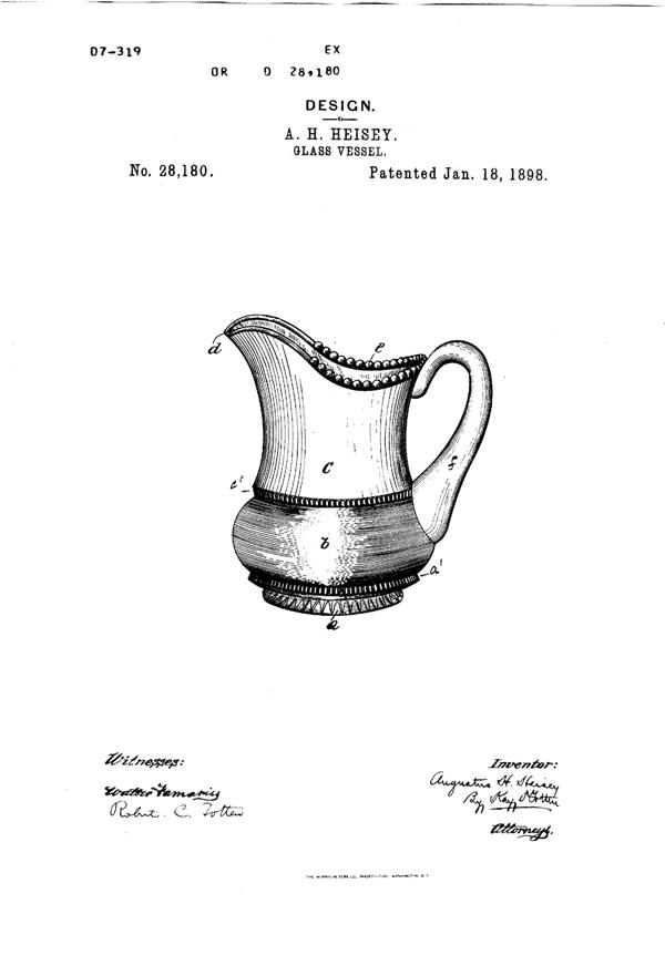 Heisey #1225 Plain Band Creamer Design Patent D 28180-1