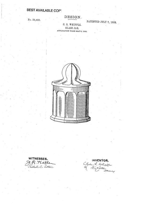 Heisey # 352 Flat Panel Jar Design Patent D 39403-1
