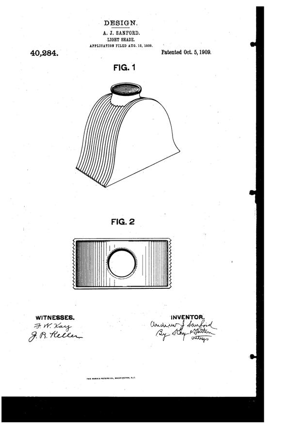 Heisey Light Fixture Shade Design Patent D 40284-1