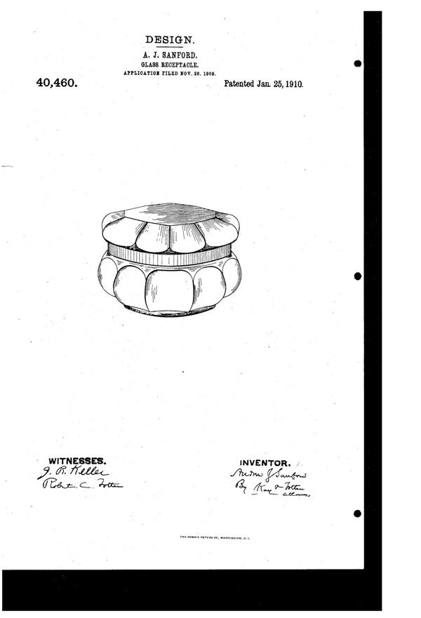 Heisey #  10 Hair Receiver, #  16, #  17, & #  25 Puff Boxes Design Patent D 40460-1