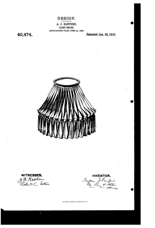 Heisey Light Fixture Shade Design Patent D 40474-1