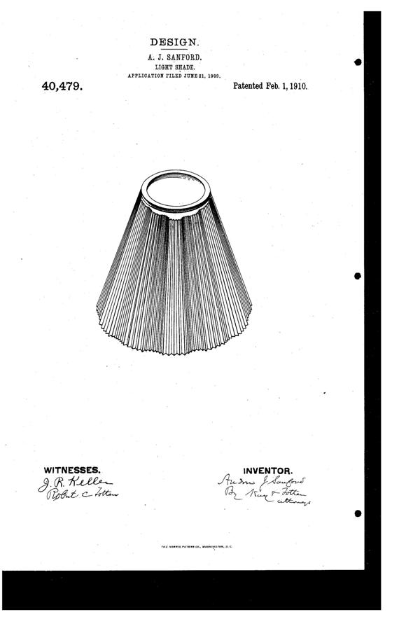 Heisey Light Fixture Shade Design Patent D 40479-1