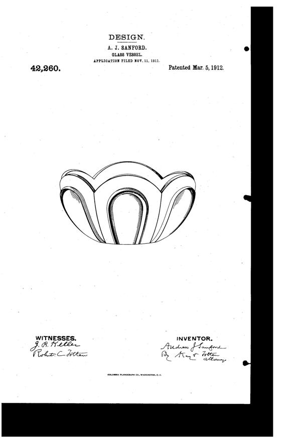 Heisey # 439 Raised Loop Bowl Design Patent D 42260-1