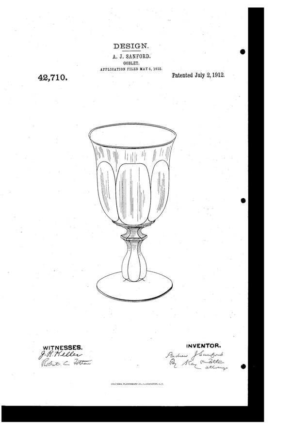 Heisey # 373 Colonial Goblet Design Patent D 42710-1