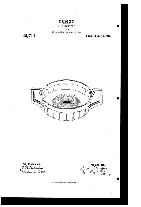 Heisey # 393 Narrow Flute Bowl Design Patent D 42711-1