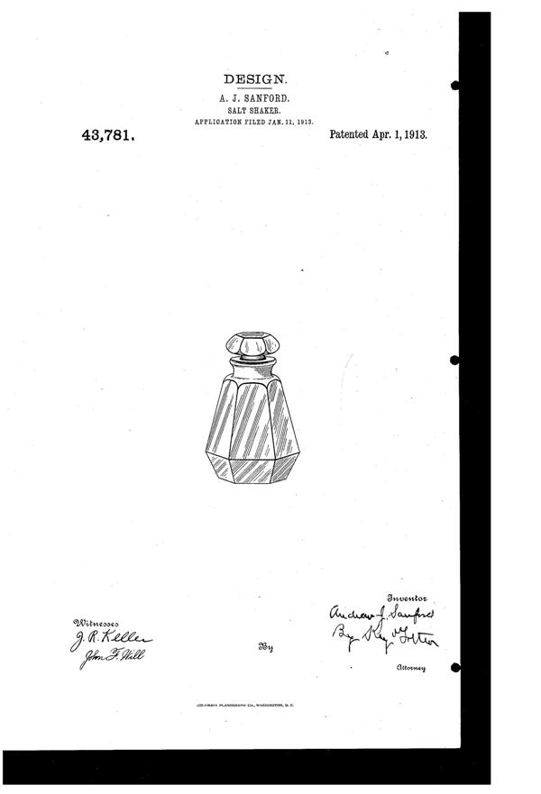Heisey # 429 Plain Panel Recess Shaker Design Patent D 43781-1