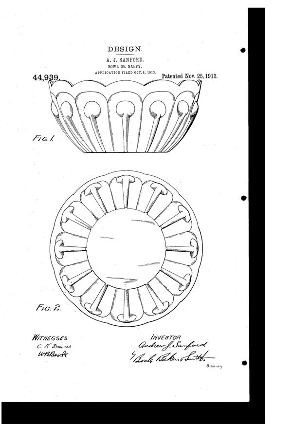 Heisey # 462½ Nail Bowl Design Patent D 44939-1