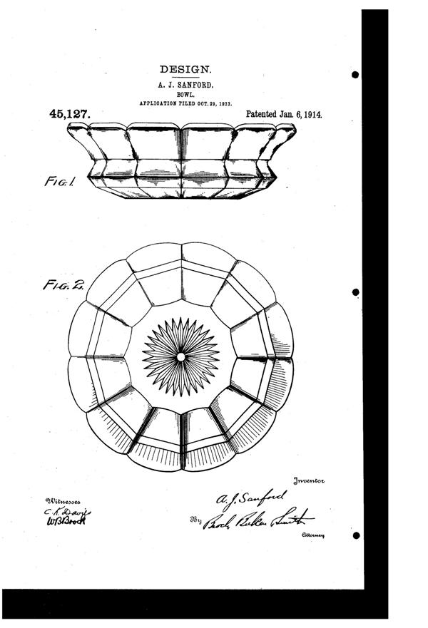 Heisey # 461 Convex Circle Bowl Design Patent D 45127-1