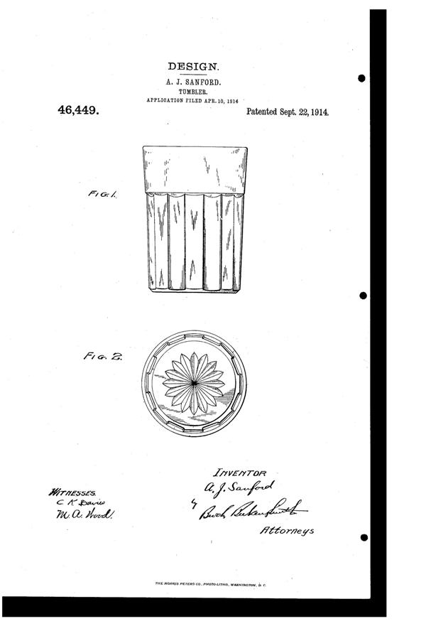 Heisey # 465 Recessed Panel Tumbler Design Patent D 46449-1